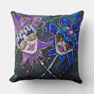 Comedy/Tragedy Jester Masks Throw Pillow