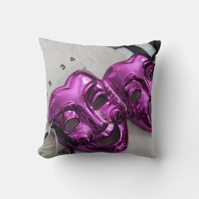 Comedy Tragedy Mask Throw Pillow (Front)