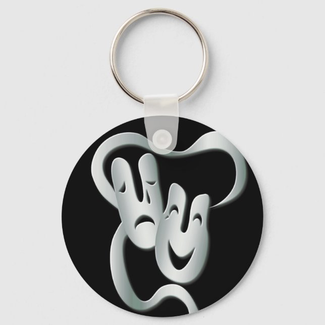 Comedy Tragedy Theatre Mask Black White Basic Keychain (Front)