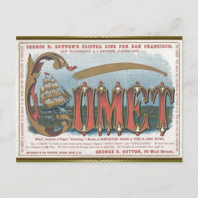Comet Clipper Sailing  Postcard (Front)