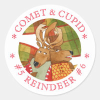 COMET CUPID REINDEER Large Round Stickers