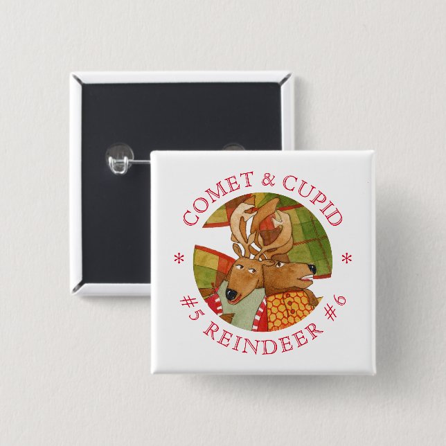 COMET CUPID REINDEER Square Pin Button (Front & Back)