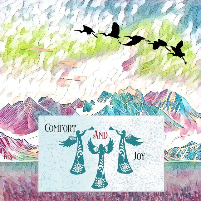 Comfort And Joy Christmas Blessing  Angels Praying Sticker (Comfort And Joy Christmas Blessing Angels Praying Rectangular Sticker)