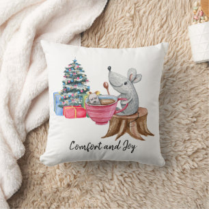 Comfort And Joy Mouse With Tea Throw Pillow
