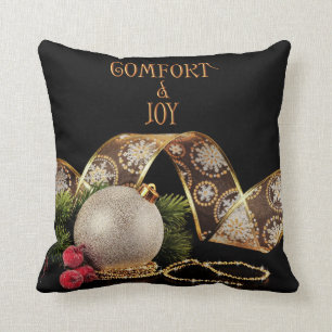 Comfort and Joy Ornament with Ribbon Throw Pillow