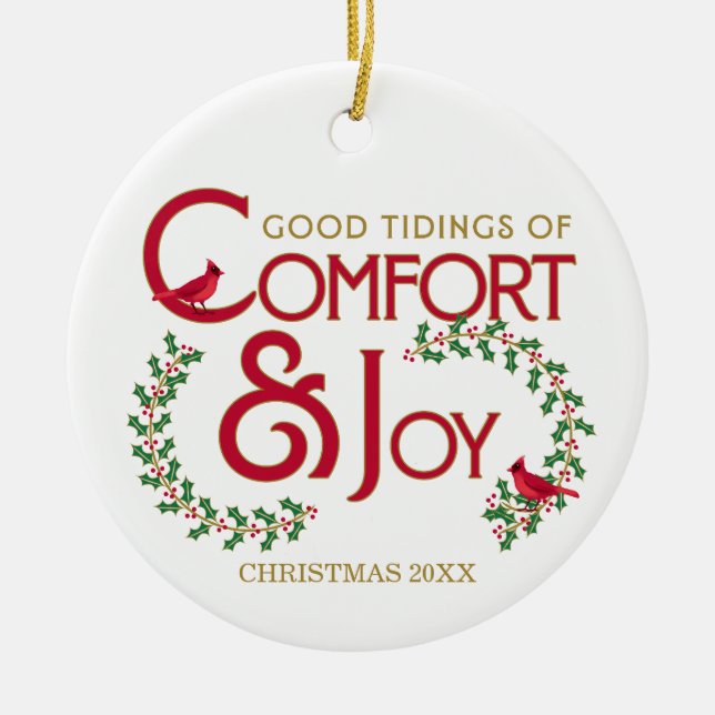 Comfort and Joy Red Cardinal Personalized Ornament (Front)