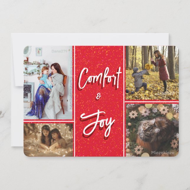 Comfort & Joy in Red Photo Christmas Letter Card (Front)