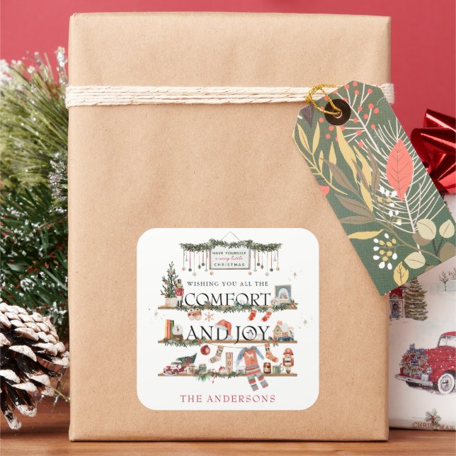 Comfort & Joy | Merry Little Christmas  Square Sticker (Holiday)