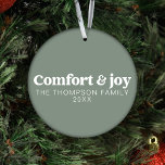 Comfort & Joy Modern Minimalist Sage Christmas  Ornament<br><div class="desc">Introducing our "Comfort & Joy Sage Green Modern Minimalist Christmas Ornament with Photo, " a serene and personalized addition to your holiday decor. Crafted with a minimalist design, this sage green ornament exudes tranquillity and is adorned with the heartfelt message of "Comfort & Joy." What sets it apart is the...</div>
