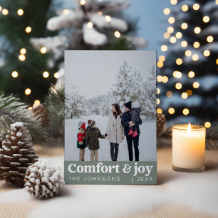Comfort & Joy Photo and Name Modern Christmas Holiday Card