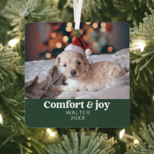 Comfort & Joy Photo and Name Modern Christmas  Metal Ornament