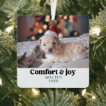 Comfort & Joy Photo and Name Modern Christmas  Metal Ornament<br><div class="desc">Introducing our "Comfort & Joy" White Photo and Name Modern Christmas Metal Ornament, a pristine and personalized addition to your holiday decor. This finely crafted metal ornament features a modern design with a clean white finish, adorned with the heartwarming message of "Comfort & Joy." What sets it apart is the...</div>