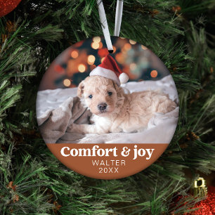 Comfort & Joy Photo and Name Modern Christmas  Ornament
