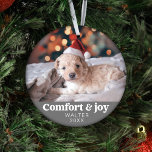 Comfort & Joy Photo and Name Modern Christmas  Ornament<br><div class="desc">Introducing our "Comfort & Joy Photo and Name Modern Christmas Grey Ornament, " a sleek and personalized holiday gift that's perfect for friends, family, coworkers, and your beloved pets. This finely crafted ornament features a modern design, adorned with the heartwarming message of "Comfort & Joy." What sets it apart is...</div>