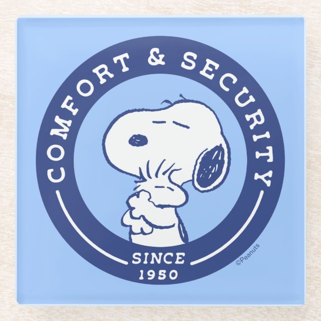 Comfort & Security | Snoopy & Woodstock Hug Glass Coaster (Front)