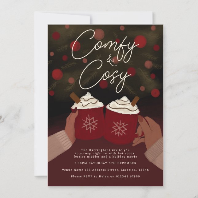 Comfy & Cosy Hot Cocoa Holiday Party invite (Front)