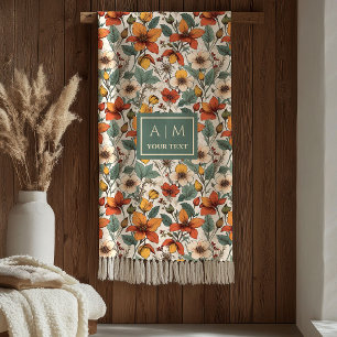 Comfy Olive Green Rust Copper Autumn Flower Art Fleece Blanket