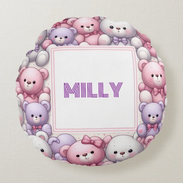 Comfy Teddy cuddles Round Pillow (Front)