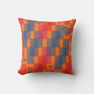 COMFY THROW PILLOWS - ORANGE BLUE HEARTS DESIGNER