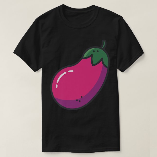 Comic Aubergine Bright Colours Vegetarians Vegans  T-Shirt (Design Front)