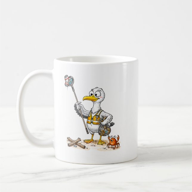 Comic Bird Beach Cleanup Crew Coffee Mug (Left)