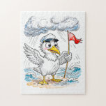 Comic Bird Beach Wind Check Postcard Jigsaw Puzzle<br><div class="desc">A focused coastal bird measures the wind at the beach,  feathers fluttering as it studies the breeze with comic determination. This playful maritime illustration blends seaside atmosphere with quirky humor,  perfect for coastal décor and whimsical character art.</div>