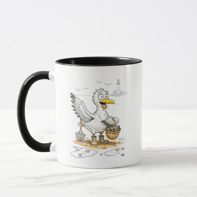 Comic Bird Collecting Shells Mug (Left)