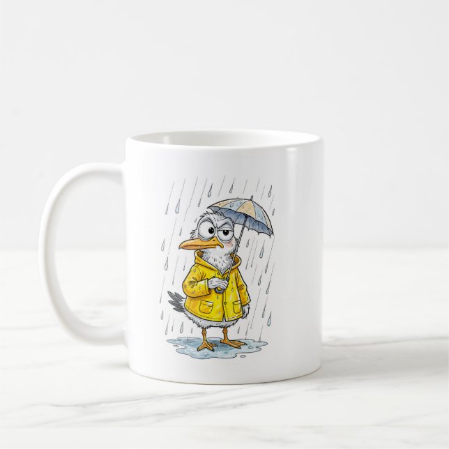 Comic Bird Rainy Day Duty Coffee Mug (Left)