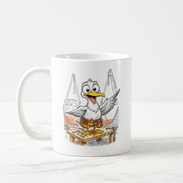 Comic Bird Shipyard Worker Coffee Mug (Left)