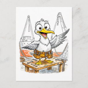 Comic Bird Shipyard Worker Postcard