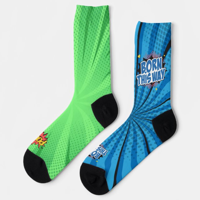 Comic Blue BTW Green POW Socks (Left)