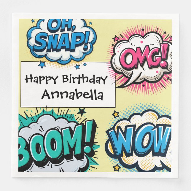 Comic Book Action Words Speech Bubbles  Napkin (Front)