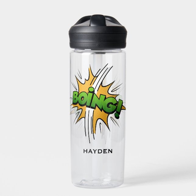 Comic Book Art Boing Bubble Personalised Water Bottle (Front)