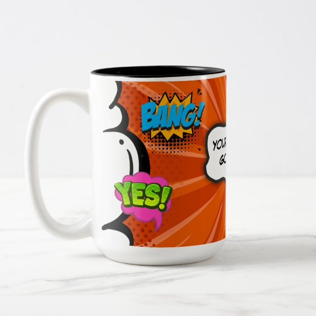 Comic Book Art Pop Add Text Custom  Two-Tone Coffee Mug (Left)
