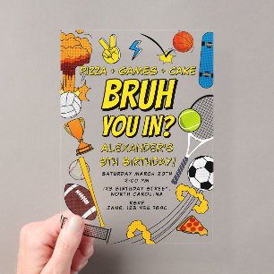 Comic Book Bruh Sports Athletic Balls Birthday Acrylic Invitations
