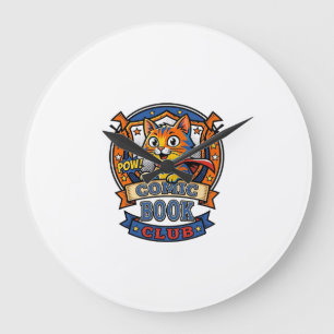 Comic Book Cat Cat Mom Gift Idea - Comic Book Cat  Large Clock