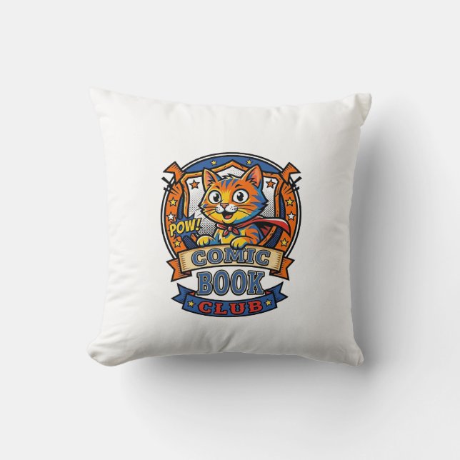 Comic Book Cat Cat Mom Gift Idea - Comic Book Cat  Throw Pillow (Front)