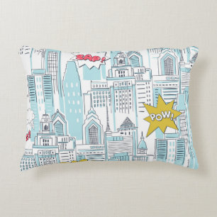 Comic book city: vintage pattern accent pillow