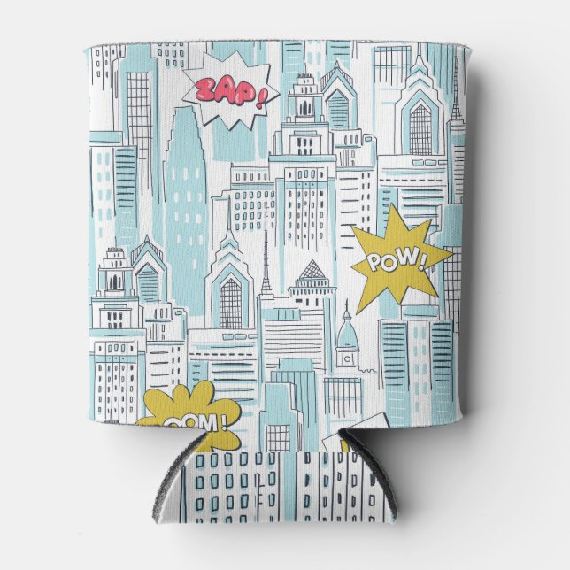 Comic book city: vintage pattern can cooler (Front)