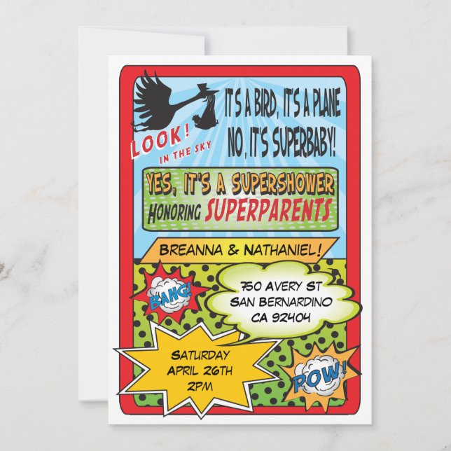 Comic Book Couples Baby Shower Invitations (Devant)