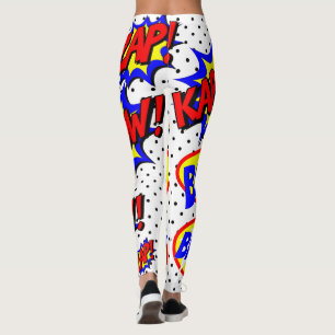 Comic Book Custom Speech Bubbles Colour Bolt White Leggings