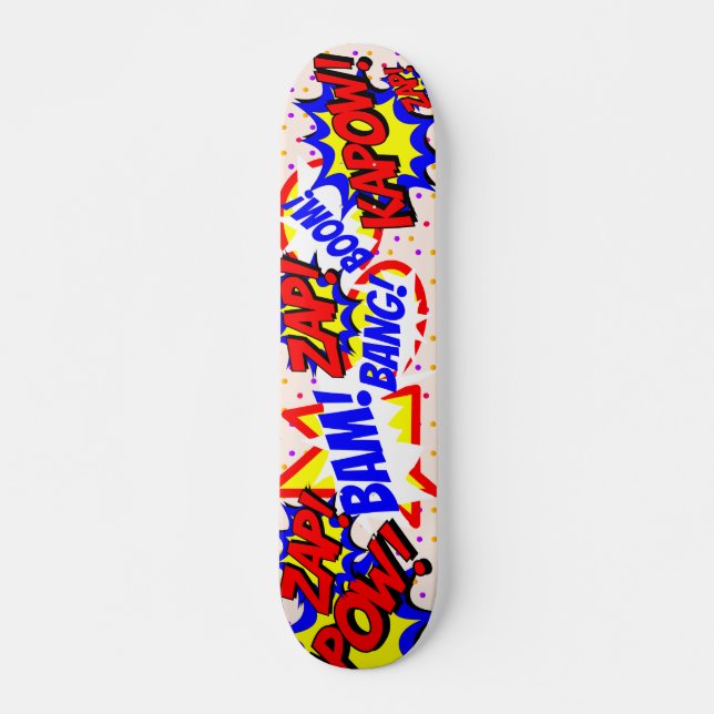 Comic Book Custom Speech Bubbles Colourful Dots Skateboard (Front)