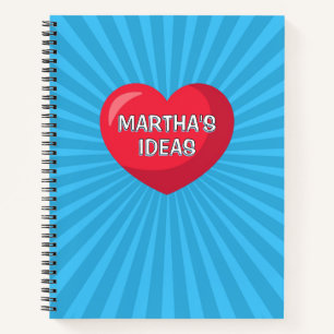 Comic book cute heart  personalized name notebook 