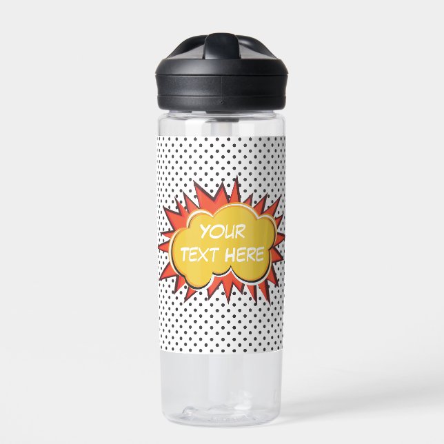 Comic Book Explosion Custom Text Bubble Water Bottle (Front)