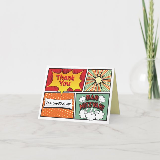COMIC BOOK FANTASY Bar Mitzvah Thank You Card (Front)