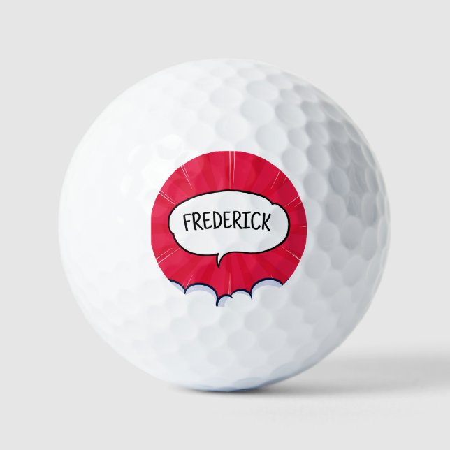 Comic book funny personalized name trendy  golf balls (Front)