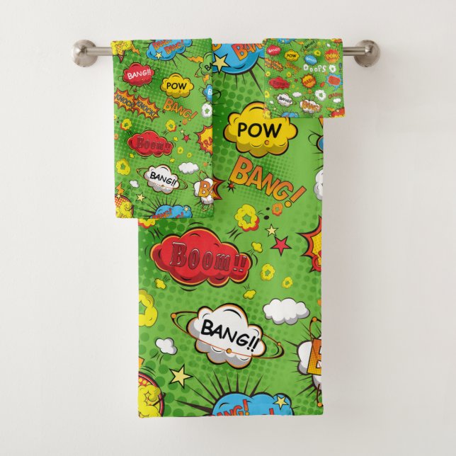 Comic Book Green Towel (Insitu)