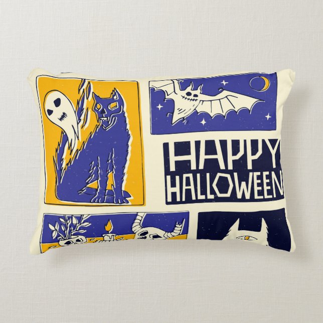 Comic Book Halloween Illustration Accent Pillow (Front)