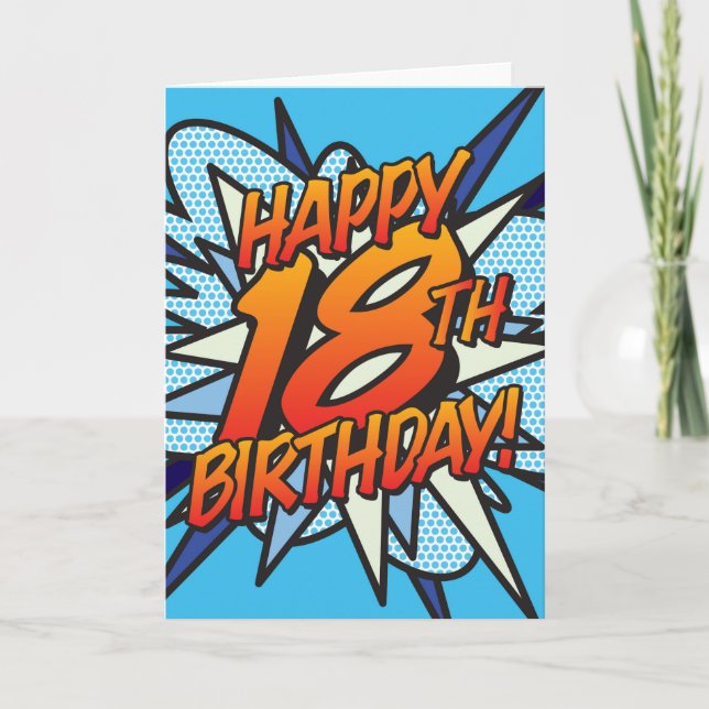 Comic Book HAPPY 18TH BIRTHDAY blue Card (Front)