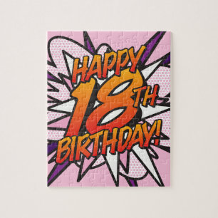 Comic Book HAPPY 18TH BIRTHDAY! pink Jigsaw Puzzle